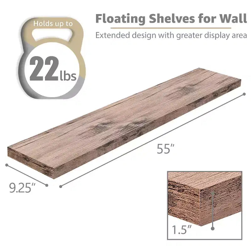 Lot de 3 étagères murales flottantes Sorbus de 140 cm – pour salle de bain, décoration murale pour chambre, cuisine, salon, rangement de livres