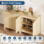Buffet cannelé moderne de 31,5 po avec rangement en bois, style milieu de siècle, meuble de bar à café, enfilade, armoire de rangement d'appoint, console