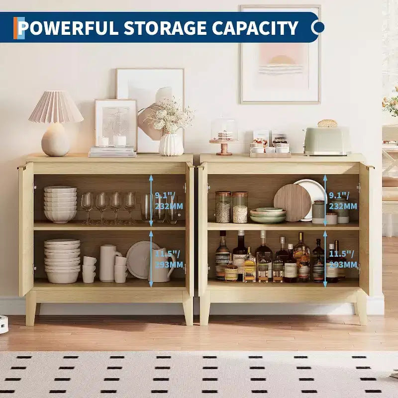 Buffet cannelé moderne de 31,5 po avec rangement en bois, style milieu de siècle, meuble de bar à café, enfilade, armoire de rangement d'appoint, console