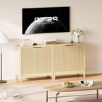 Buffet cannelé moderne de 31,5 po avec rangement en bois, style milieu de siècle, meuble de bar à café, enfilade, armoire de rangement d'appoint, console
