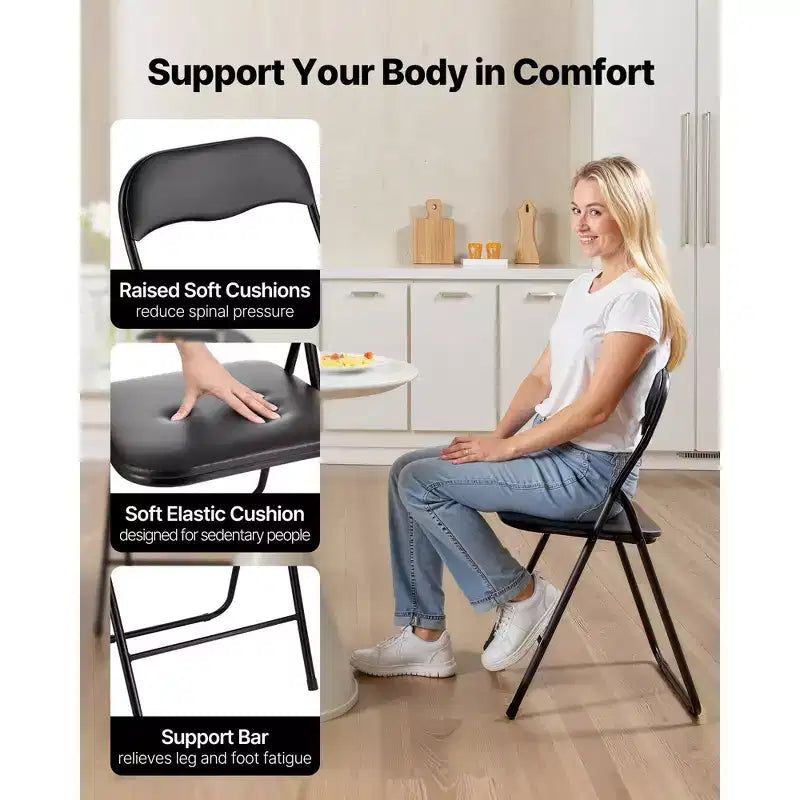Lot de 4 chaises pliantes rembourrées en cuir PVC avec cadre métallique robuste