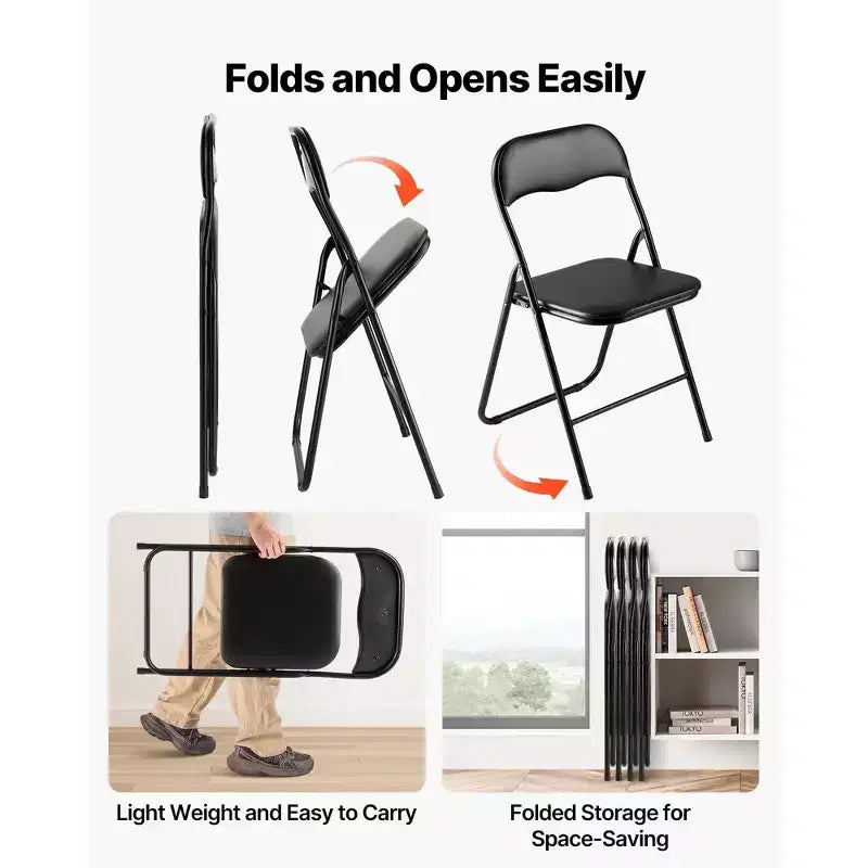 Lot de 4 chaises pliantes rembourrées en cuir PVC avec cadre métallique robuste