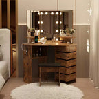 Ensemble coiffeuse rotative à 5 tiroirs avec tabouret, design d'angle, luminosité réglable, convient aux chambres et aux salons