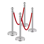 VEVOR Stanchions and Velvet Ropes 4Pcs, Hollow Base with Stainless Steel Post, 2 Red Velvet Ropes and Posts, Crowd Control Barriers Stanchions,Silver