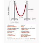 Poteaux et cordons VEVOR 4 pièces, base creuse avec poteau en acier inoxydable, 2 cordons et poteaux en velours rouge, poteaux de délimitation, argent