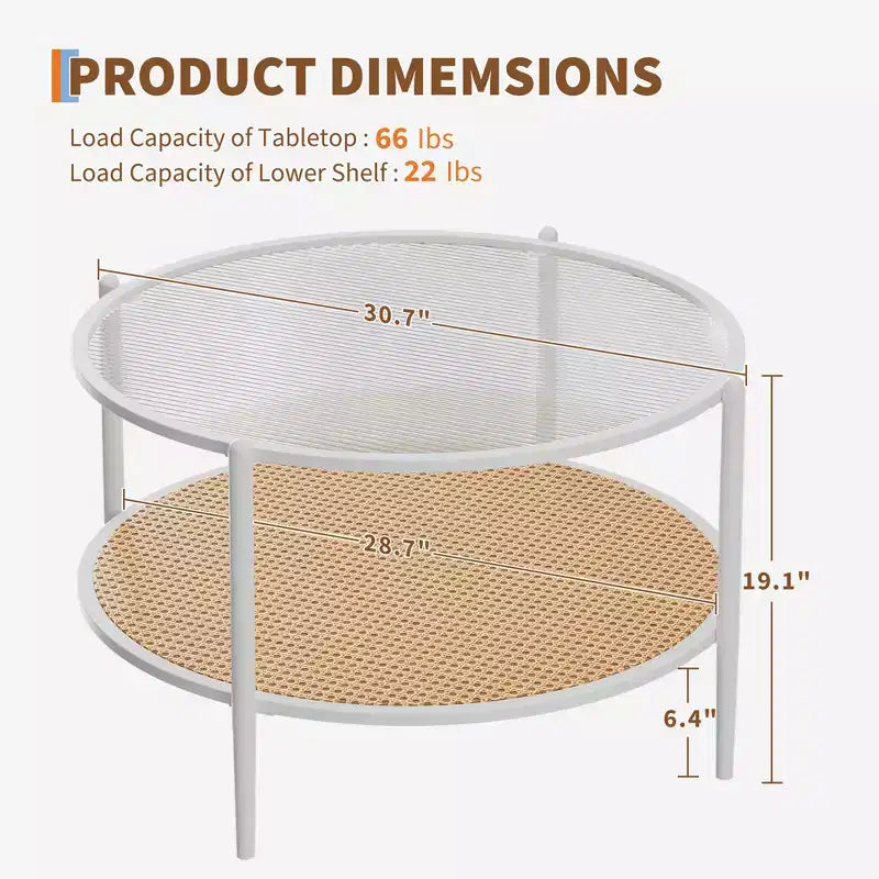 Table basse en rotin à 2 niveaux, table de salon bohème en métal, plateau en verre trempé, pour salon, bureau, maison