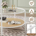 Table basse en rotin à 2 niveaux, table de salon bohème en métal, plateau en verre trempé, pour salon, bureau, maison