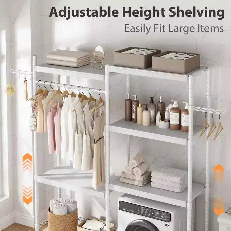 Organisateur réglable 28 au-dessus laveuse-sécheuse, étagère de rangement à 5 niveaux pour buanderie, double étagères en bois, unité d'étagères peu encombrante pour salle de bain, buanderie