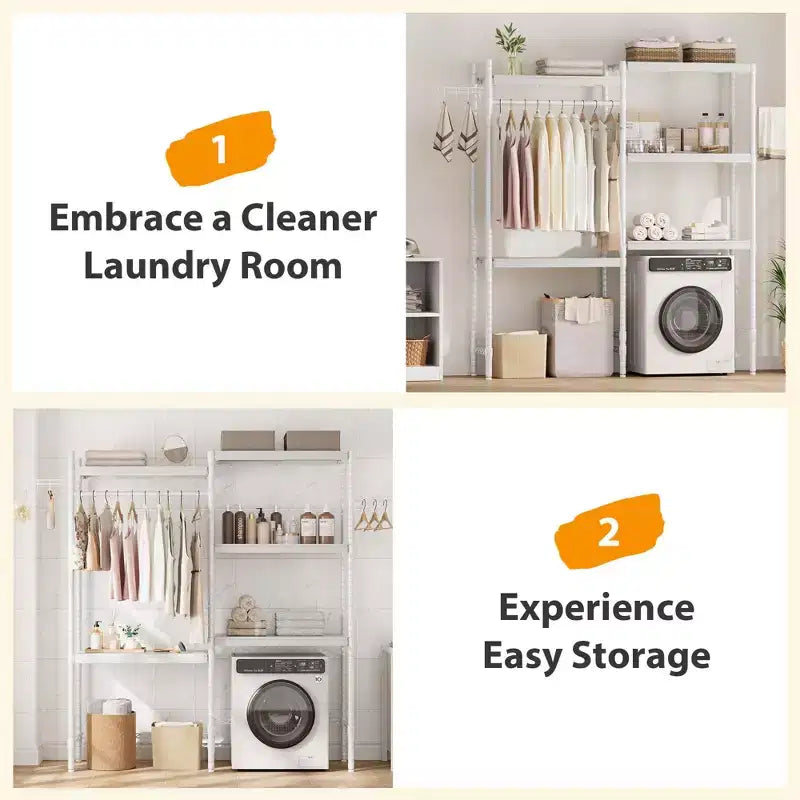 Organisateur réglable 28 au-dessus laveuse-sécheuse, étagère de rangement à 5 niveaux pour buanderie, double étagères en bois, unité d'étagères peu encombrante pour salle de bain, buanderie