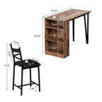 Ensemble table de bar et 2 chaises, table de bar haute de cuisine, ensemble de salle à manger en bois hauteur bar, étagères de rangement à 3 niveaux, 2 tabourets, pour petits espaces