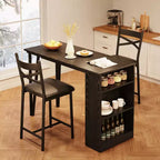 Ensemble table de bar et 2 chaises, table de bar haute de cuisine, ensemble de salle à manger en bois hauteur bar, étagères de rangement à 3 niveaux, 2 tabourets, pour petits espaces