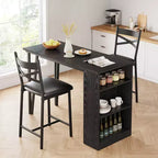 Ensemble table de bar et 2 chaises, table de bar haute de cuisine, ensemble de salle à manger en bois hauteur bar, étagères de rangement à 3 niveaux, 2 tabourets, pour petits espaces