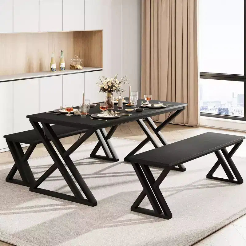 Dining Table Set for 4-6, Kitchen Table Set, MDF Wood Board, Sturdy Metal Frame, Easy Assembly, for Kitchen, Dining Room