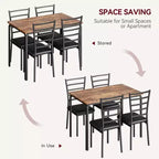 Ensemble de 5 chaises de salle à manger avec table de cuisine, structure en métal et plateau en bois, table à dîner carrée, montage facile, pour la maison