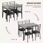 Ensemble de 5 chaises de salle à manger avec table de cuisine, structure en métal et plateau en bois, table à dîner carrée, montage facile, pour la maison