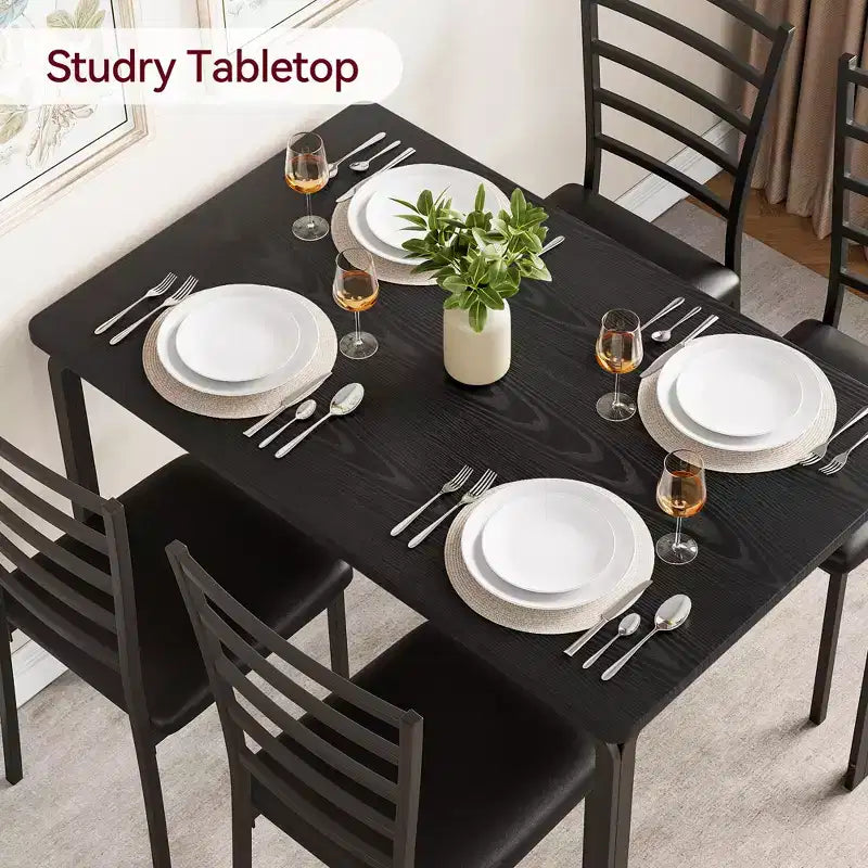 Ensemble de 5 chaises de salle à manger avec table de cuisine, structure en métal et plateau en bois, table à dîner carrée, montage facile, pour la maison