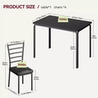 Ensemble de 5 chaises de salle à manger avec table de cuisine, structure en métal et plateau en bois, table à dîner carrée, montage facile, pour la maison