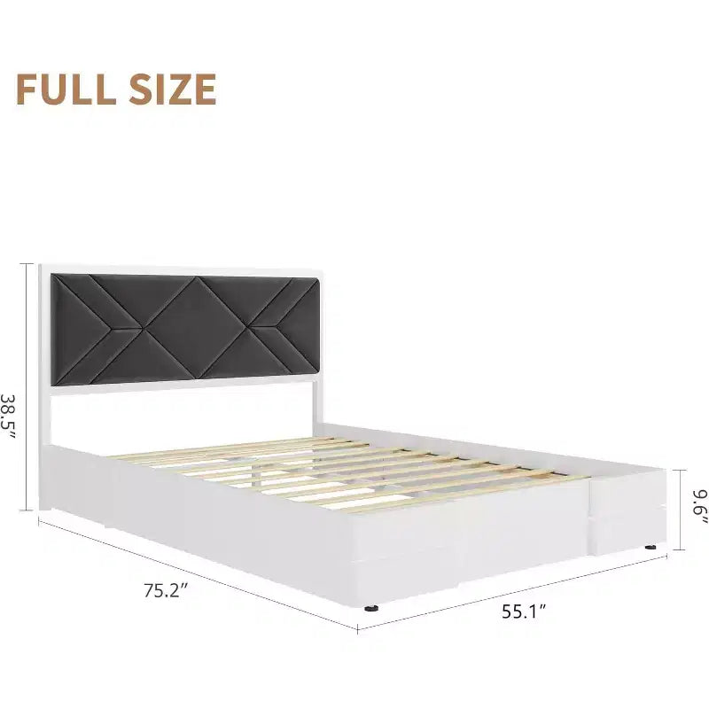 Cadre de lit en bois COZONY avec tête de lit rembourrée, lattes en bois solides, pas besoin de sommier tapissier