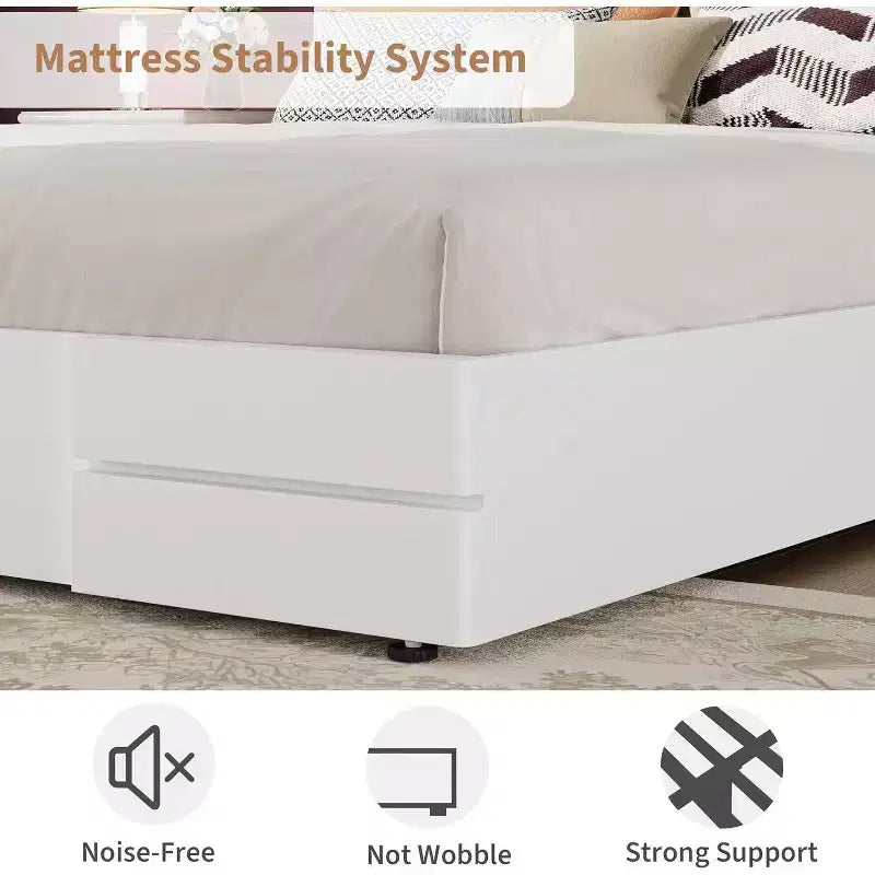 Cadre de lit en bois COZONY avec tête de lit rembourrée, lattes en bois solides, pas besoin de sommier tapissier