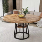 Table à manger ronde COZONY 47 pour 4 personnes, table de ferme en bois avec étagère de rangement et pieds en métal, meuble de cuisine compact