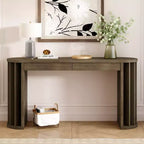 Longue console avec rangement, Table d'entrée minimaliste avec tiroirs et Table de couloir en bois avec design à lignes courbes et droites