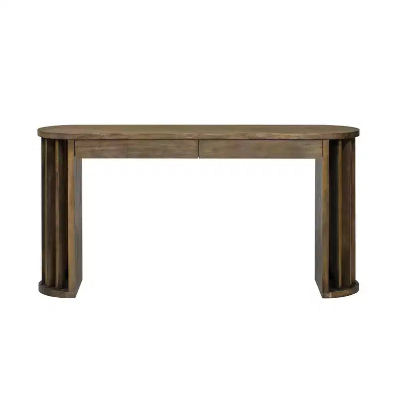 Longue console avec rangement, Table d'entrée minimaliste avec tiroirs et Table de couloir en bois avec design à lignes courbes et droites