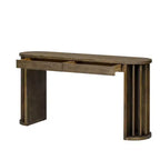 Longue console avec rangement, Table d'entrée minimaliste avec tiroirs et Table de couloir en bois avec design à lignes courbes et droites