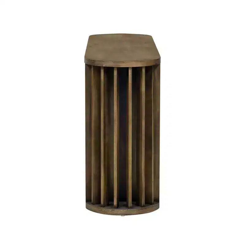 Longue console avec rangement, Table d'entrée minimaliste avec tiroirs et Table de couloir en bois avec design à lignes courbes et droites