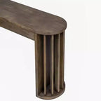Longue console avec rangement, Table d'entrée minimaliste avec tiroirs et Table de couloir en bois avec design à lignes courbes et droites
