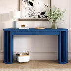 Longue console avec rangement, Table d'entrée minimaliste avec tiroirs et Table de couloir en bois avec design à lignes courbes et droites