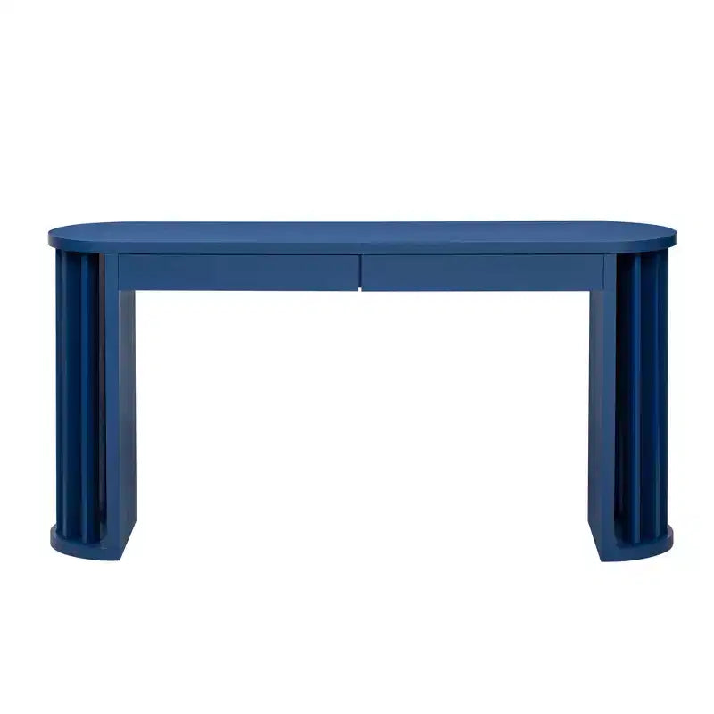Longue console avec rangement, Table d'entrée minimaliste avec tiroirs et Table de couloir en bois avec design à lignes courbes et droites