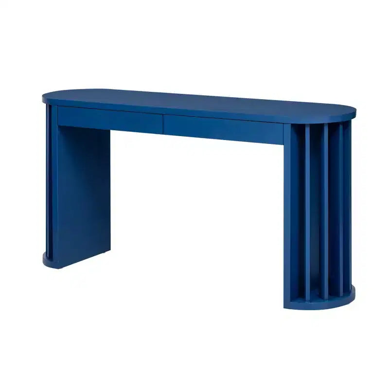 Longue console avec rangement, Table d'entrée minimaliste avec tiroirs et Table de couloir en bois avec design à lignes courbes et droites