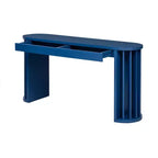 Longue console avec rangement, Table d'entrée minimaliste avec tiroirs et Table de couloir en bois avec design à lignes courbes et droites