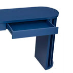 Longue console avec rangement, Table d'entrée minimaliste avec tiroirs et Table de couloir en bois avec design à lignes courbes et droites