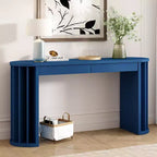 Longue console avec rangement, Table d'entrée minimaliste avec tiroirs et Table de couloir en bois avec design à lignes courbes et droites
