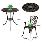 COZONY Ensemble de Bistro 3 Pièces en Aluminium Coulé pour Patio, Table et Chaises avec Trou pour Parapluie, Pieds Réglables, Noir et Bronze