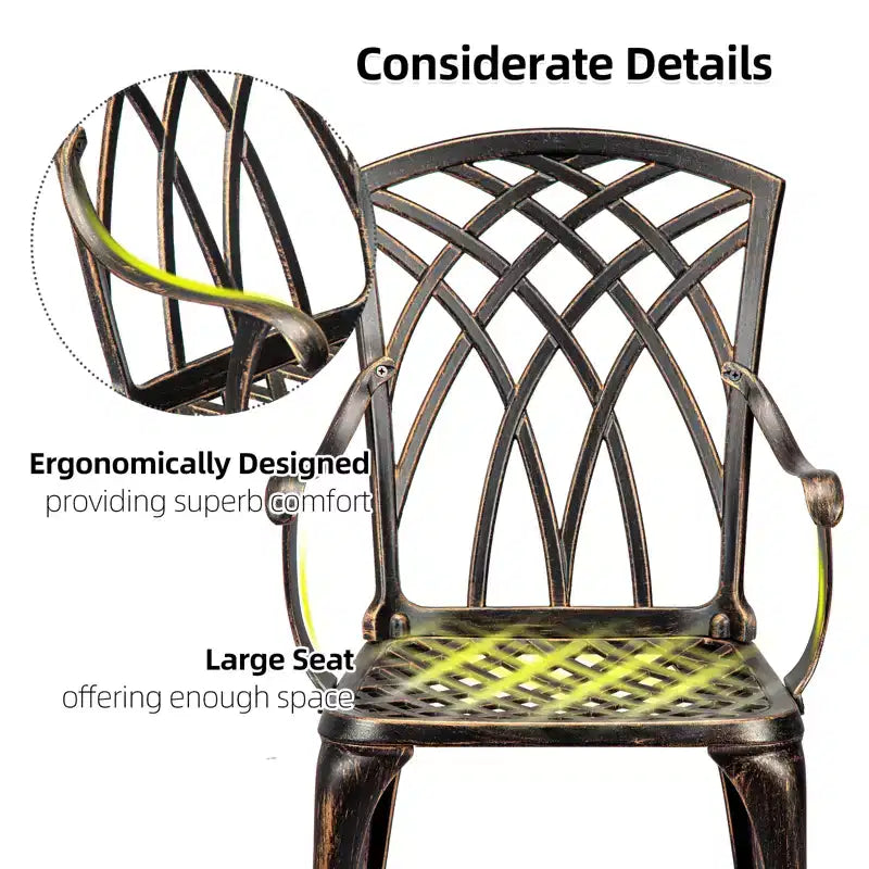 COZONY Ensemble de Bistro 3 Pièces en Aluminium Coulé pour Patio, Table et Chaises avec Trou pour Parapluie, Pieds Réglables, Noir et Bronze