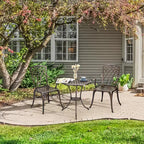COZONY Ensemble de Bistro 3 Pièces en Aluminium Coulé pour Patio, Table et Chaises avec Trou pour Parapluie, Pieds Réglables, Noir et Bronze