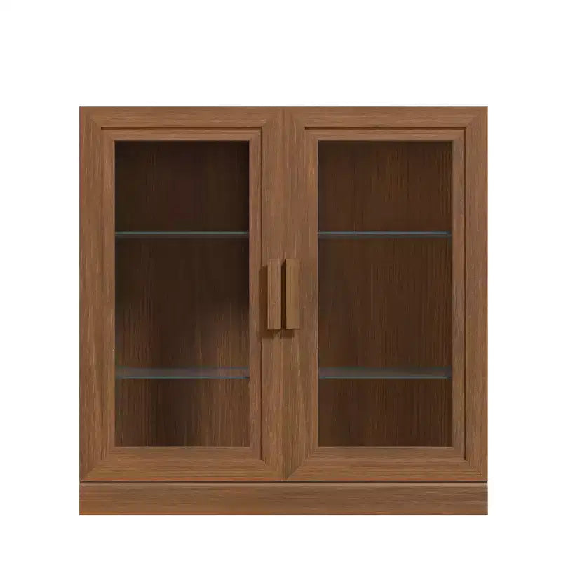 MAYEERTY Armoire de rangement haute 16 avec portes en verre, 2 étagères, meuble autoportant pour salon, cuisine, beige, 1 pièce