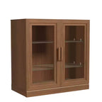 MAYEERTY Armoire de rangement haute 16 avec portes en verre, 2 étagères, meuble autoportant pour salon, cuisine, beige, 1 pièce