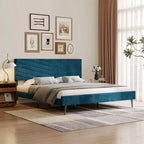 Cadre de lit king-size, lit plateforme capitonné en velours, cadre de lit de style moderne, support à lattes, tête de lit réglable, aucun sommier tapissier requis