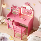 Coiffeuse enfant avec miroir lumineux et tabouret, ensemble de coiffeuse pour petite fille avec étagère ouverte, table de maquillage pour tout-petits filles