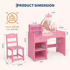 Coiffeuse enfant avec miroir lumineux et tabouret, ensemble de coiffeuse pour petite fille avec étagère ouverte, table de maquillage pour tout-petits filles