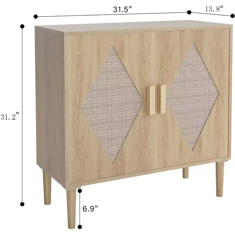 Meuble de rangement GustoWave avec 2 portes décorées en rotin, buffet, meuble d'appoint pour salon, salle à manger, entrée
