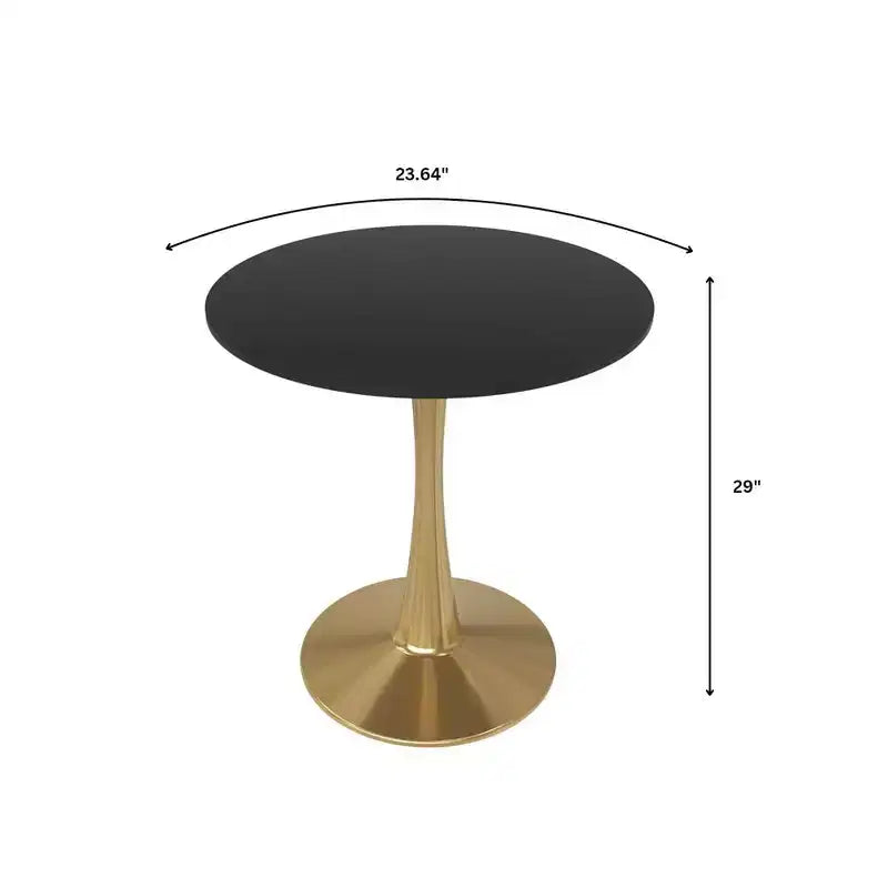 Table à manger ronde LeisureMod Bristol 24, dessus en MDF moderne et table d'appoint à piédestal doré pour café ou salle à manger