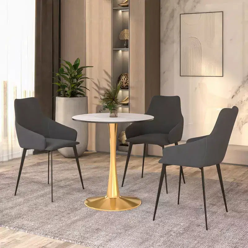 Table à manger ronde LeisureMod Bristol 24, dessus en MDF moderne et table d'appoint à piédestal doré pour café ou salle à manger