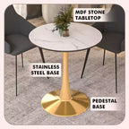 Table à manger ronde LeisureMod Bristol 24, dessus en MDF moderne et table d'appoint à piédestal doré pour café ou salle à manger