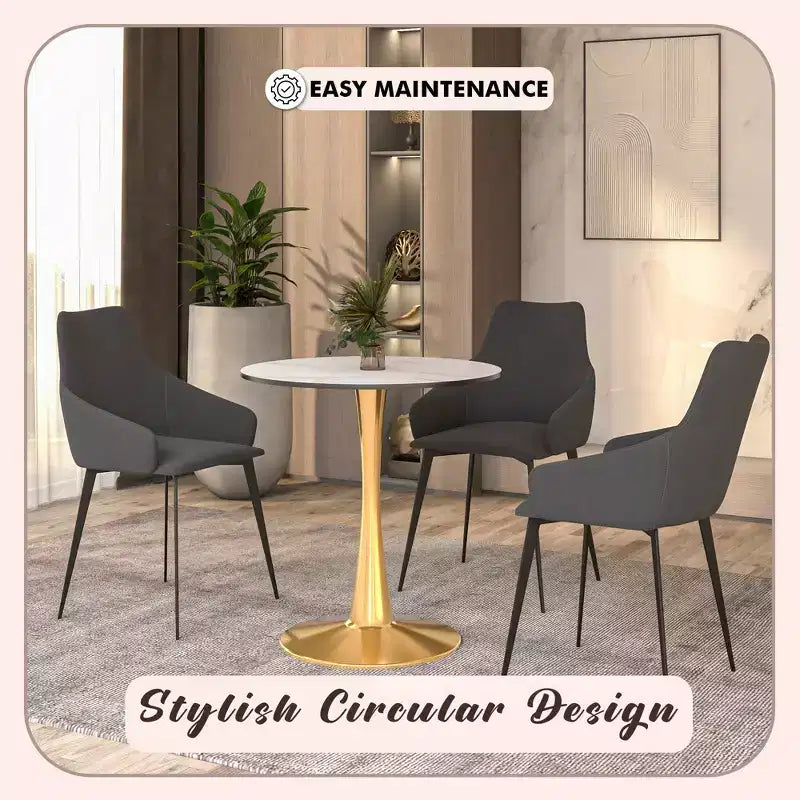 Table à manger ronde LeisureMod Bristol 24, dessus en MDF moderne et table d'appoint à piédestal doré pour café ou salle à manger