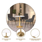 Table à manger ronde LeisureMod Bristol 24, dessus en MDF moderne et table d'appoint à piédestal doré pour café ou salle à manger