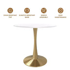 Table à manger ronde LeisureMod Bristol 24, dessus en MDF moderne et table d'appoint à piédestal doré pour café ou salle à manger